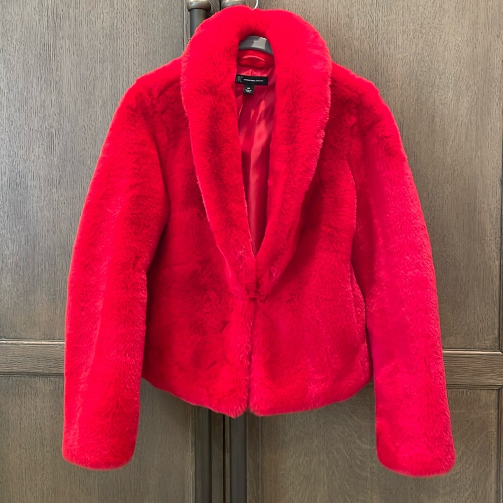 INC International Concepts Petite P Faux Fur Jacket- EUC